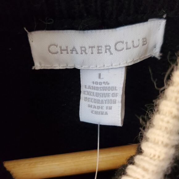 Charter Club 100% lambswool black cardigan sweater with polar Bear theme NWT - Picture 7 of 7